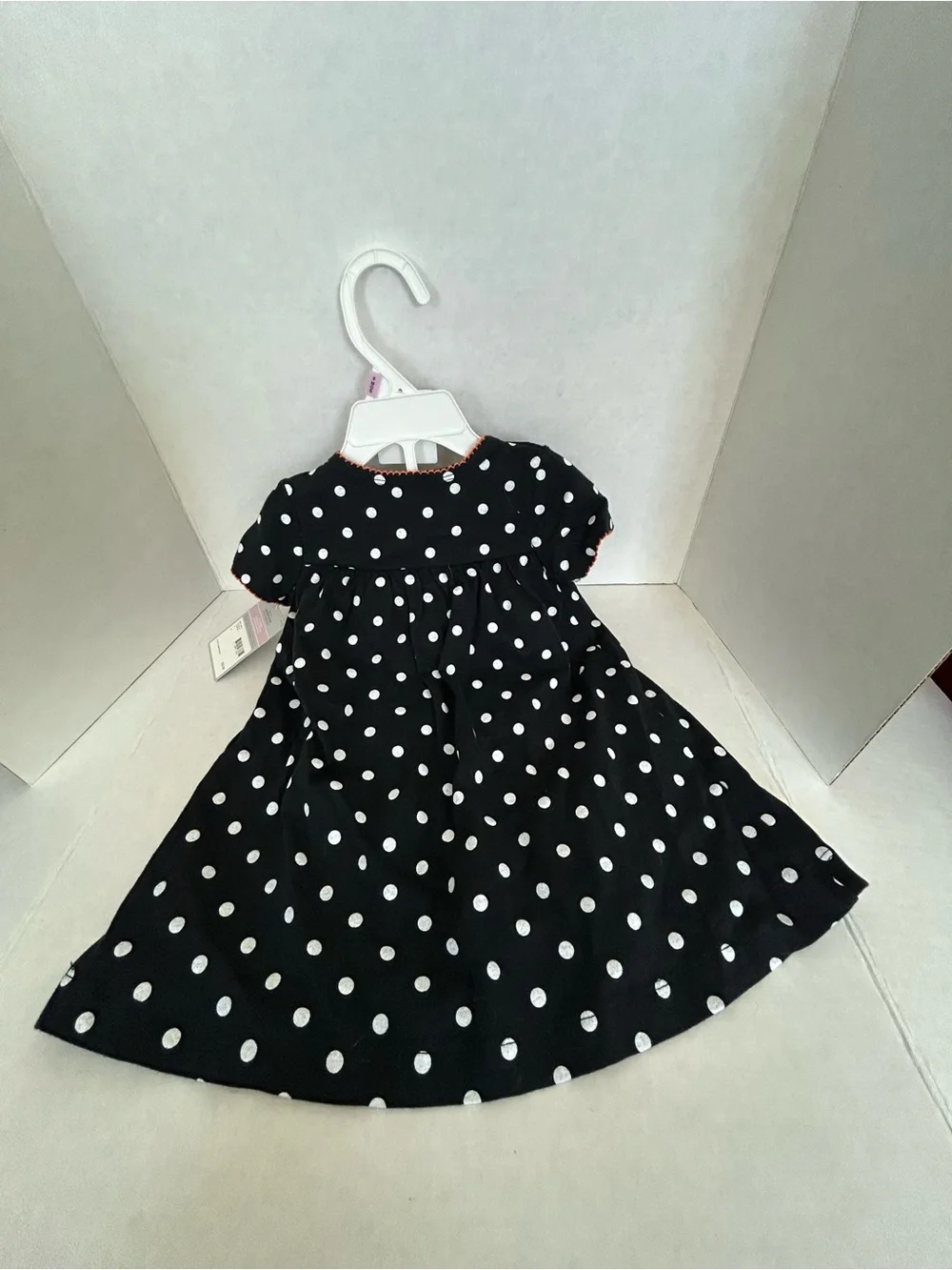 Carter's Black Polka Dot Halloween Pumpkin Dress with Orange Appliqués Sz 9M NW